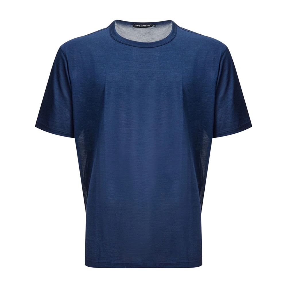 Dolce & Gabbana Blauwe Zijden Ronde Hals T-Shirt Blue Heren