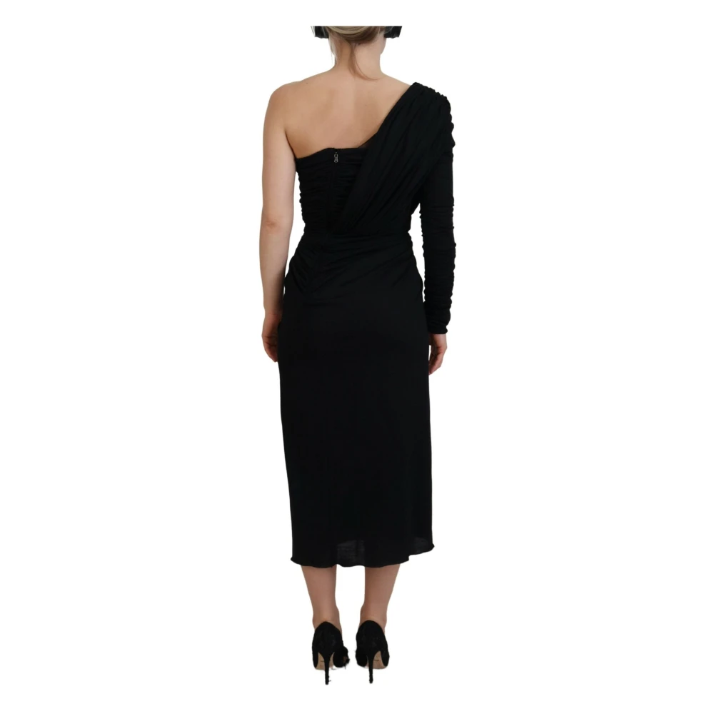 Dolce & Gabbana Elegant One-Shoulder Midi Dress Black Dames
