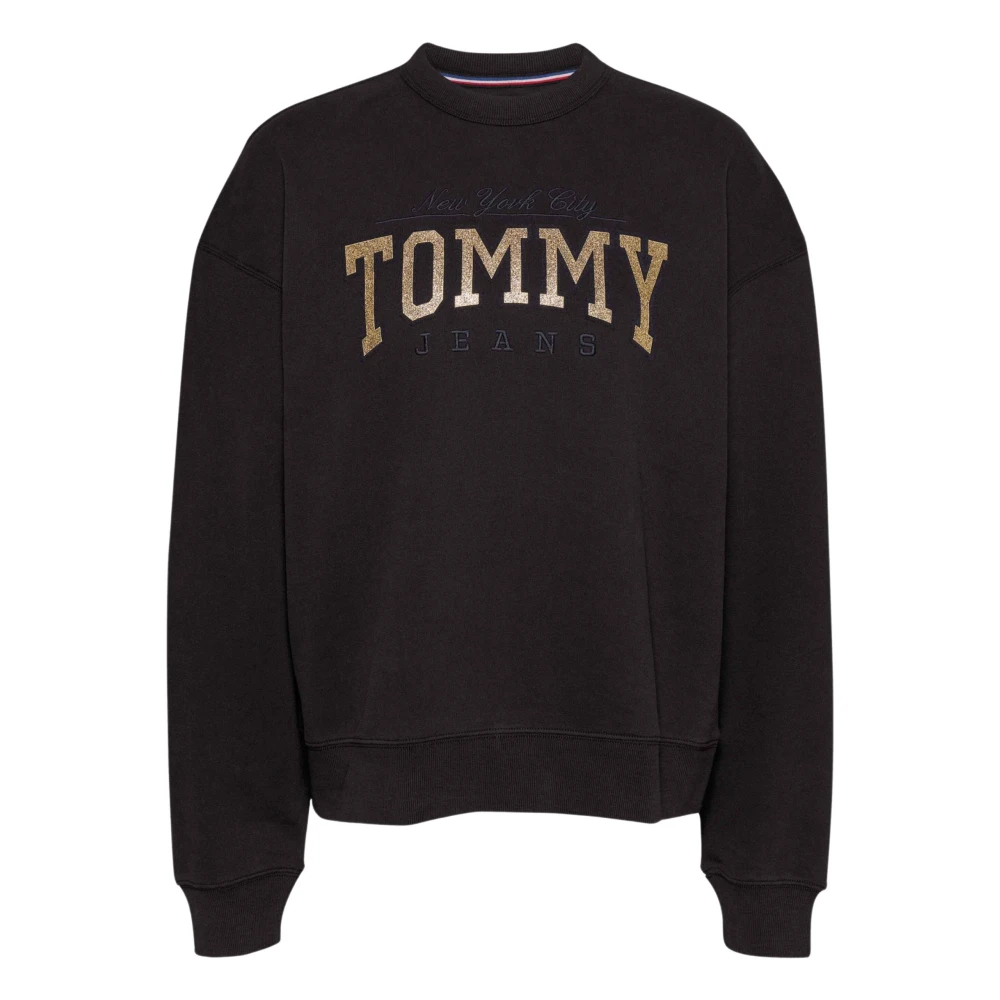 Tommy Hilfiger Glitter Svart Logo Hoodie Tröja Black, Dam