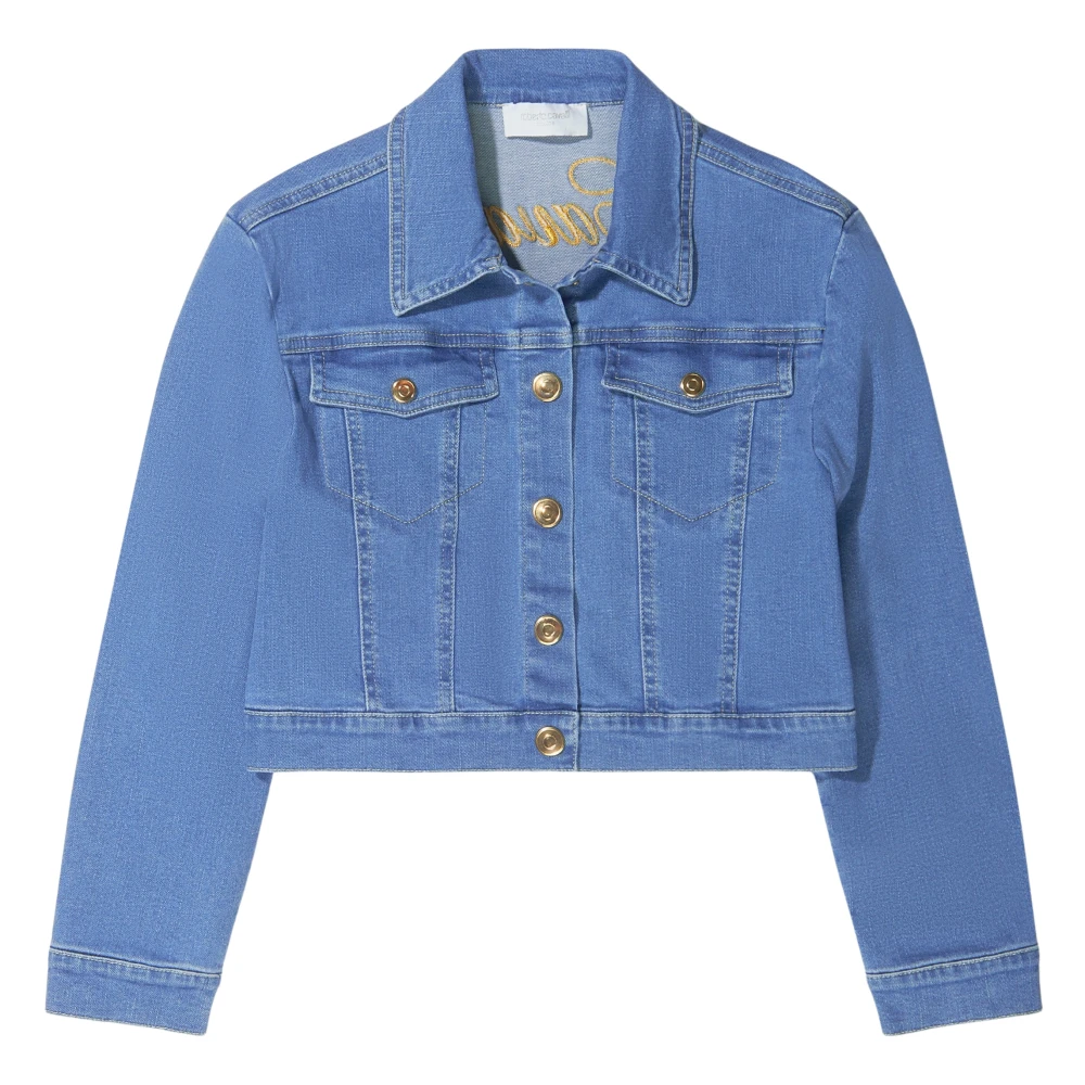 Roberto Cavalli Blue Light Jackets, Female, 4 Y, Denim Jacket Stylish Motif