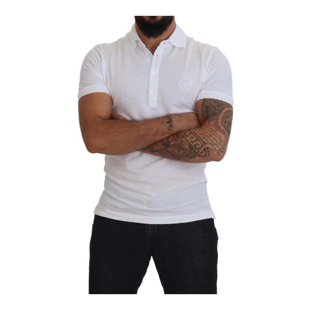 Dolce & Gabbana Witte Katoenen Logo Polo T-shirt White Heren