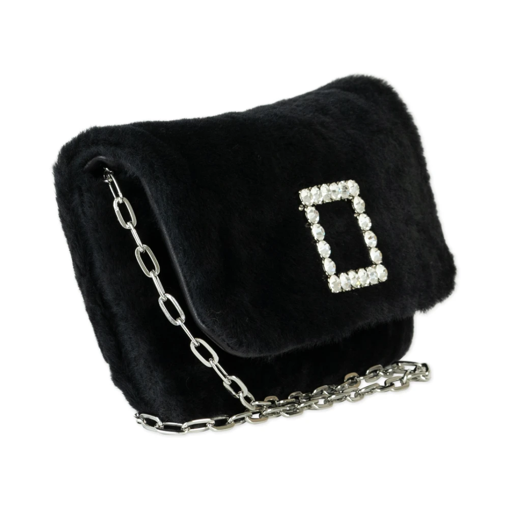 Roberto Festa Zwarte Faux Fur Tas met Juweel Detail Black Dames