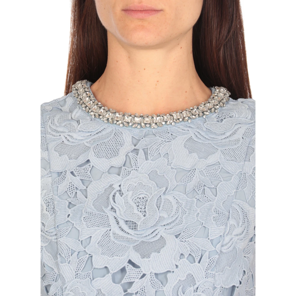Self Portrait Blauwe Kant Bloemen Mouwloze Jurk Blue Dames