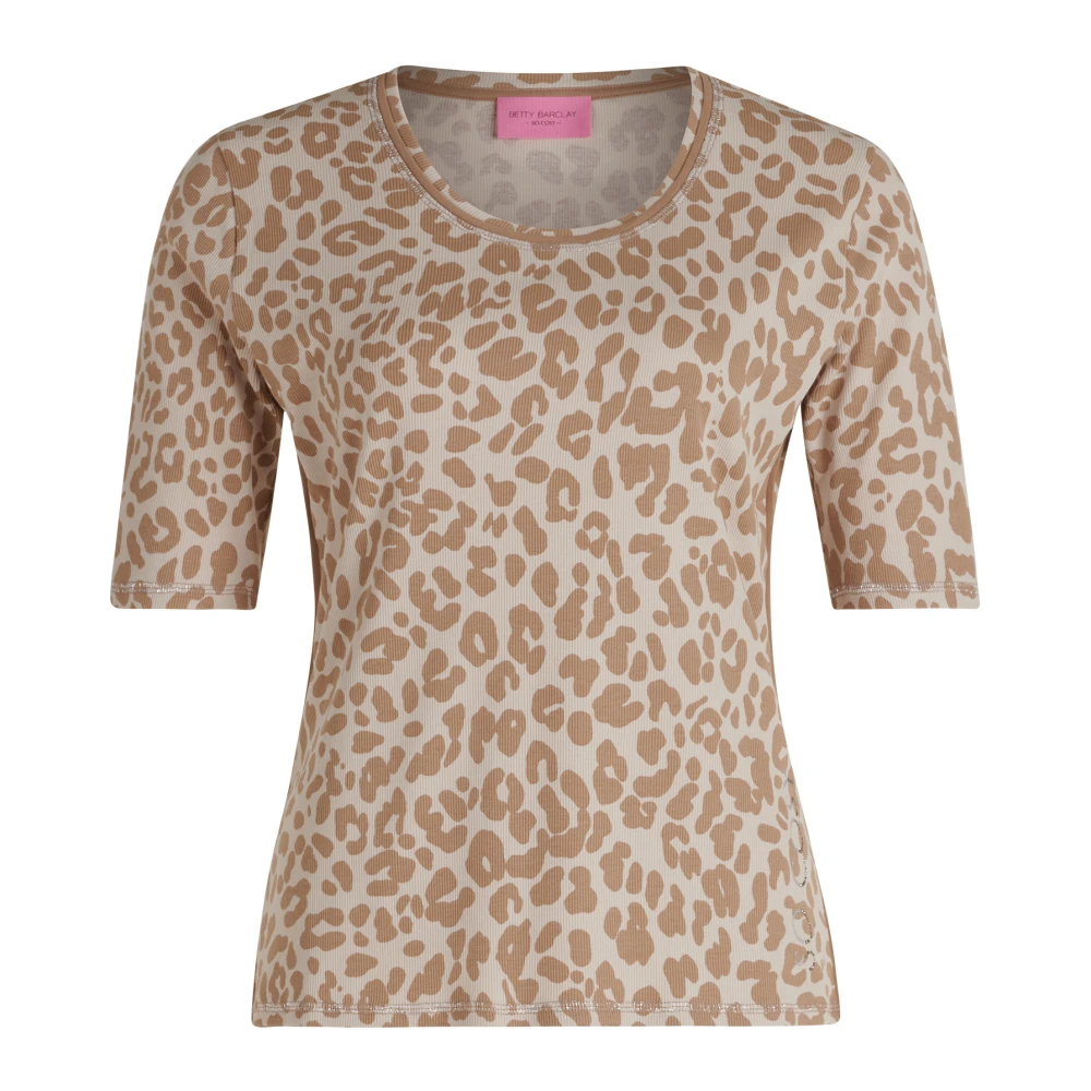 Betty Barclay Geribbeld Basic Shirt met dierenprint Beige Dames