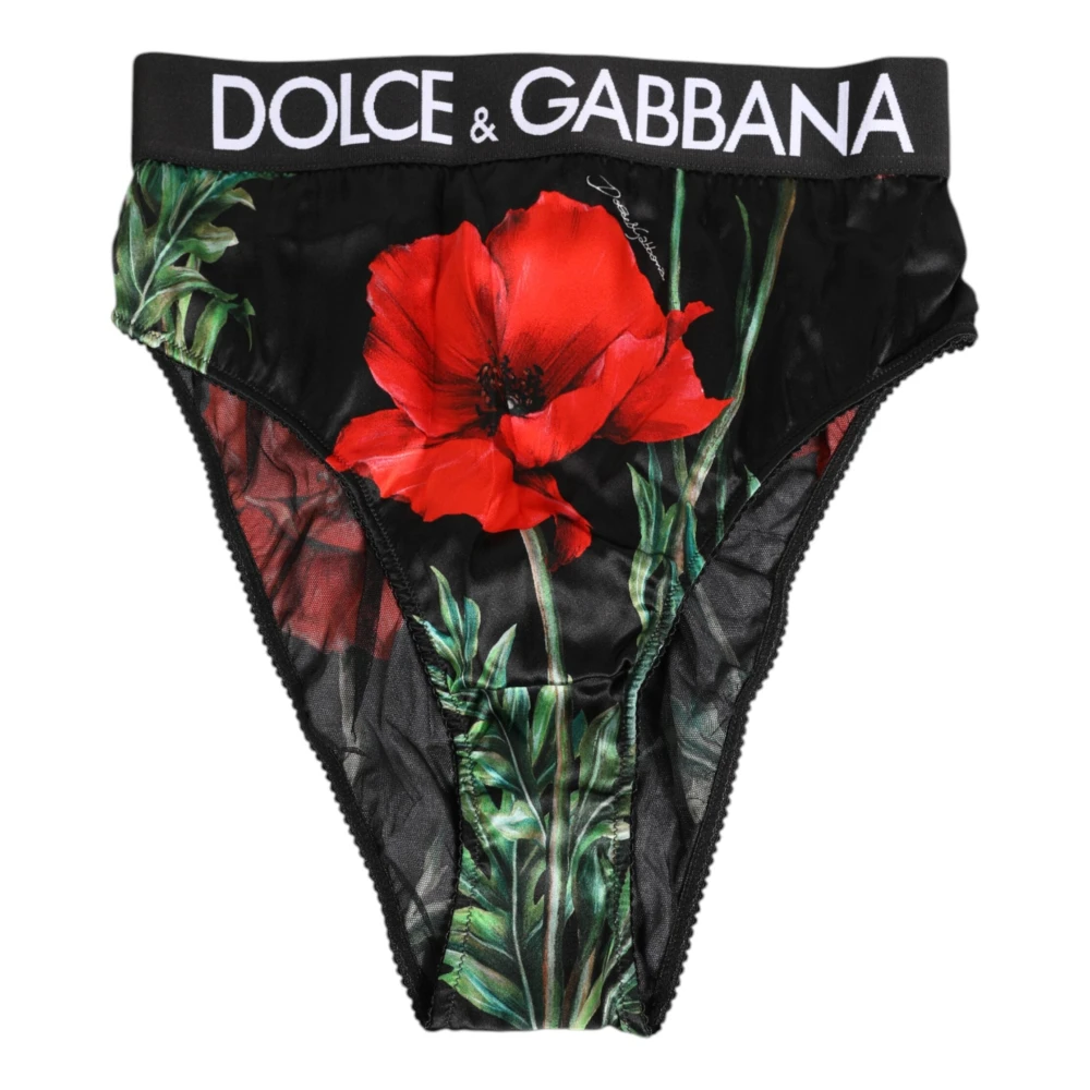 Dolce & Gabbana Women's Multicolor Underpants, L, Black Floral High Waist Mesh Underwear