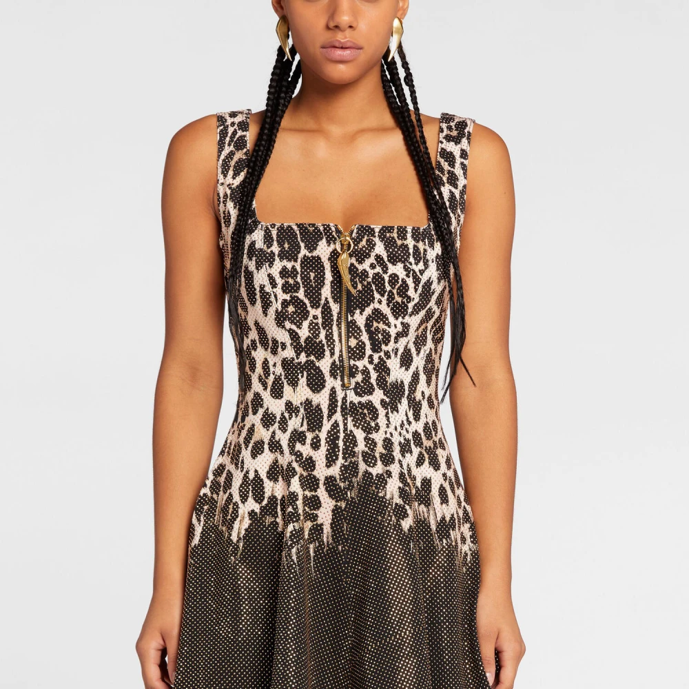 Roberto Cavalli Sicily-Print Studded Mini Jurk Multicolor Dames