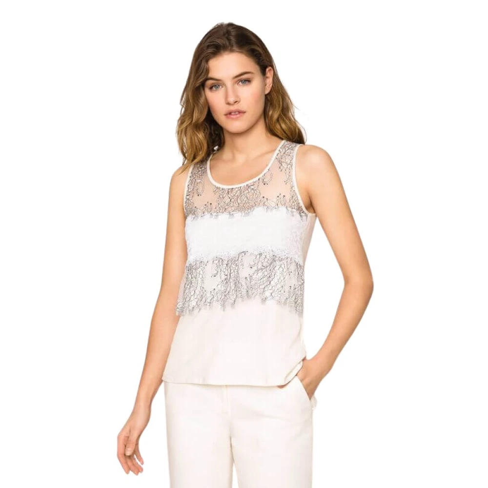 Twinset Bicolor Kant Top White Dames