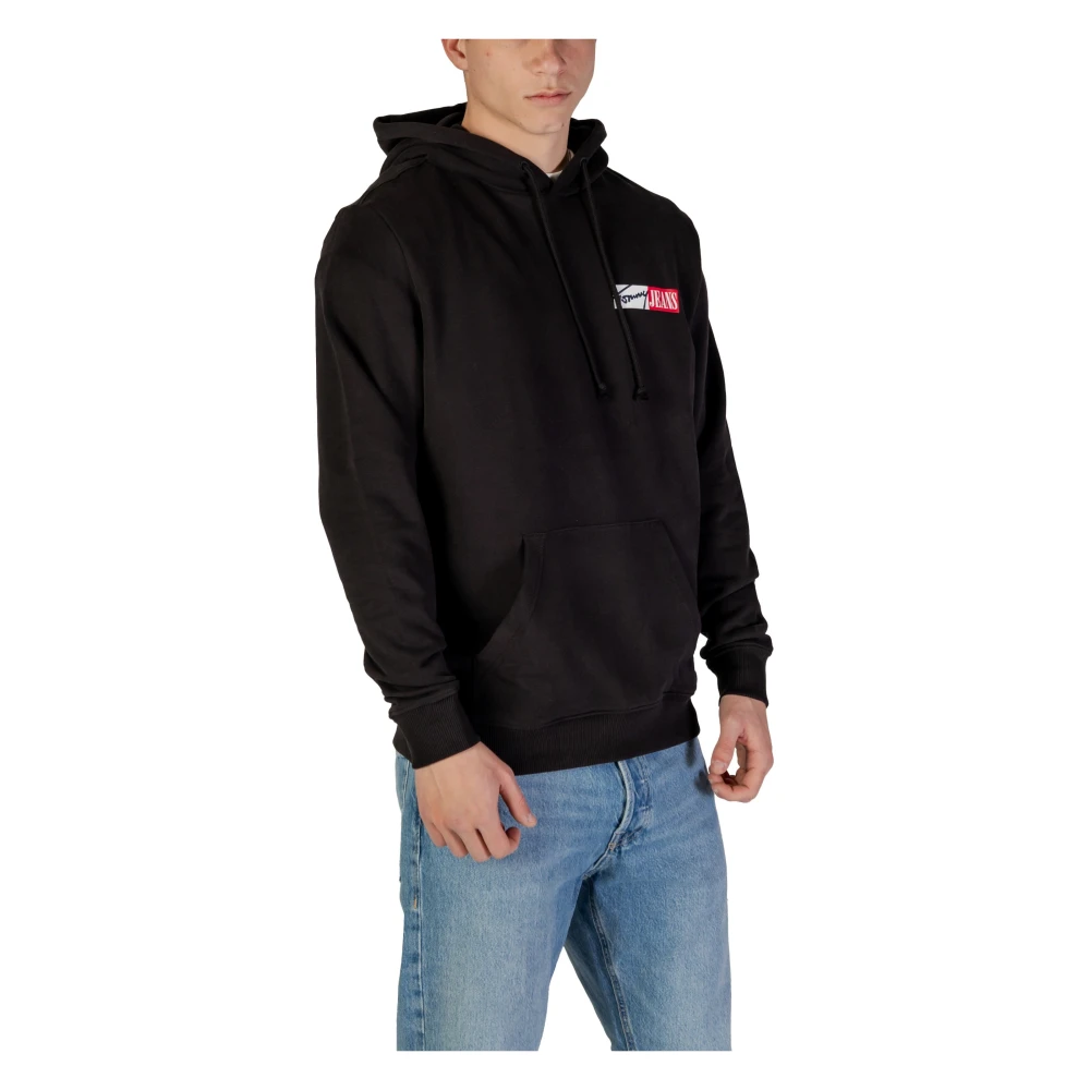 Tommy Jeans Zwarte Bedrukte Hoodie met Zakken Black Heren