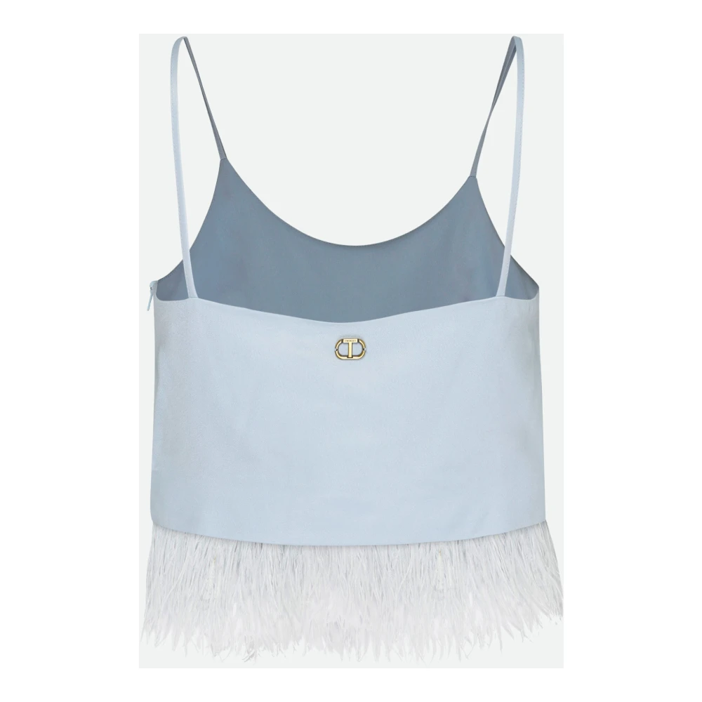 Twinset Blauwe Crop Top met Veren Blue Dames