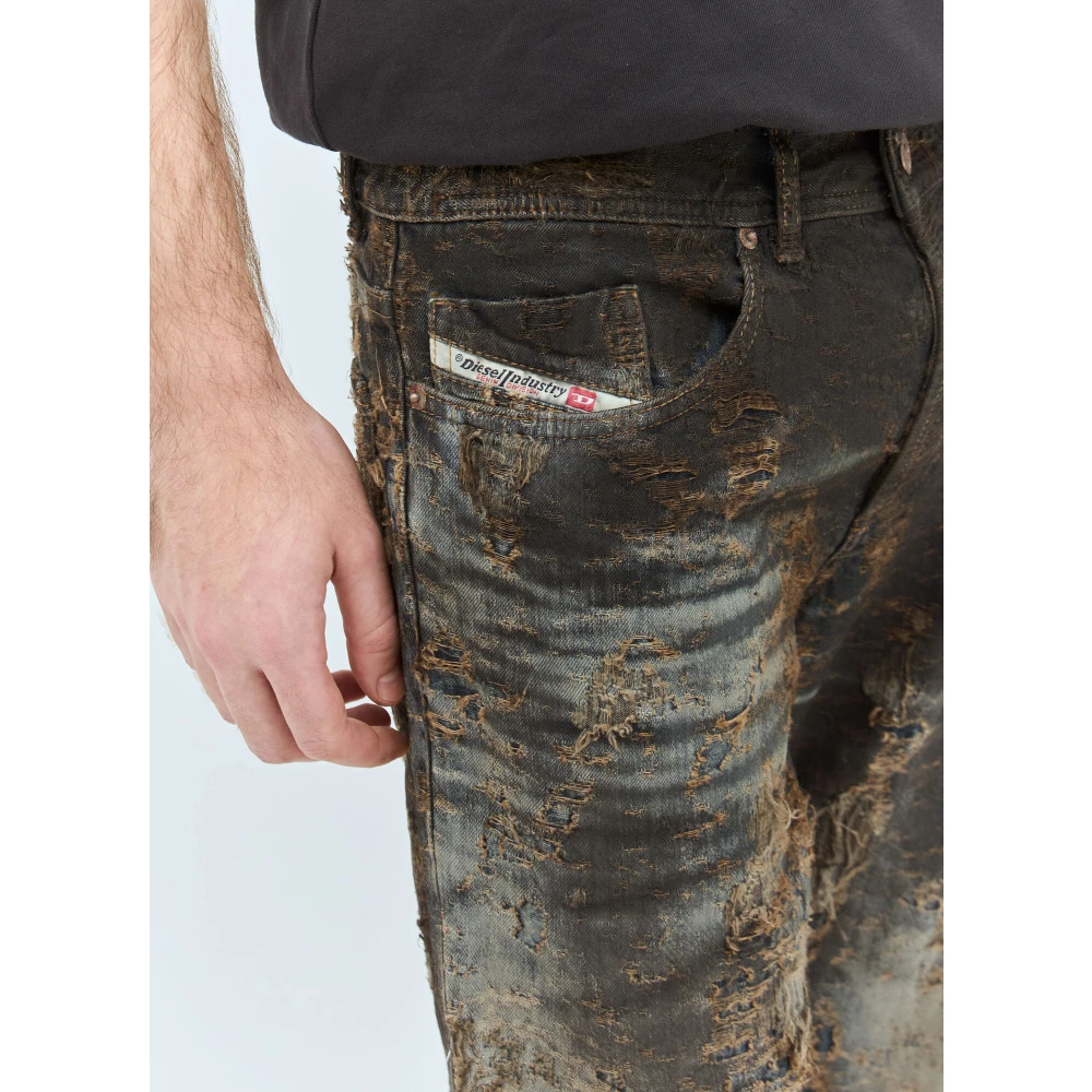 Diesel Coated Jacquard Denim Distressed Jeans Black Heren