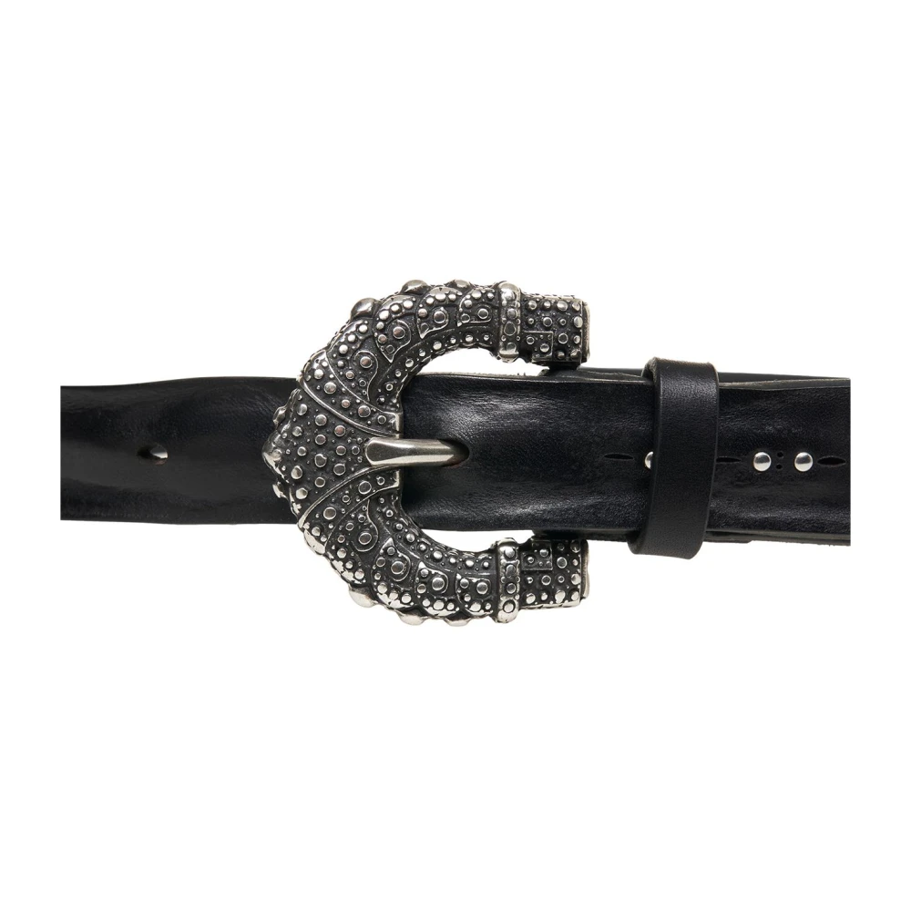 Orciani Zwarte Western Riem met Zilveren Details Black Dames