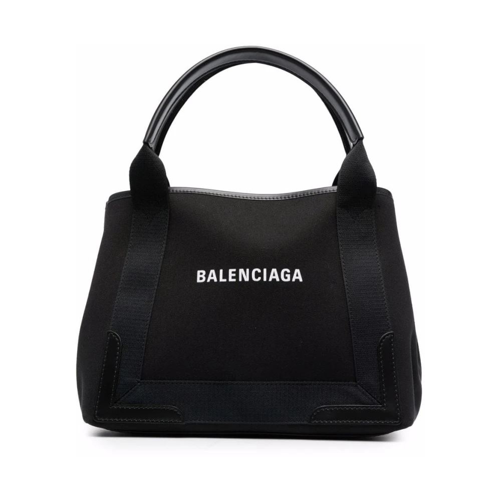 Balenciaga Svart Bomull Navy Cabas Logo Tote Väska Black, Dam