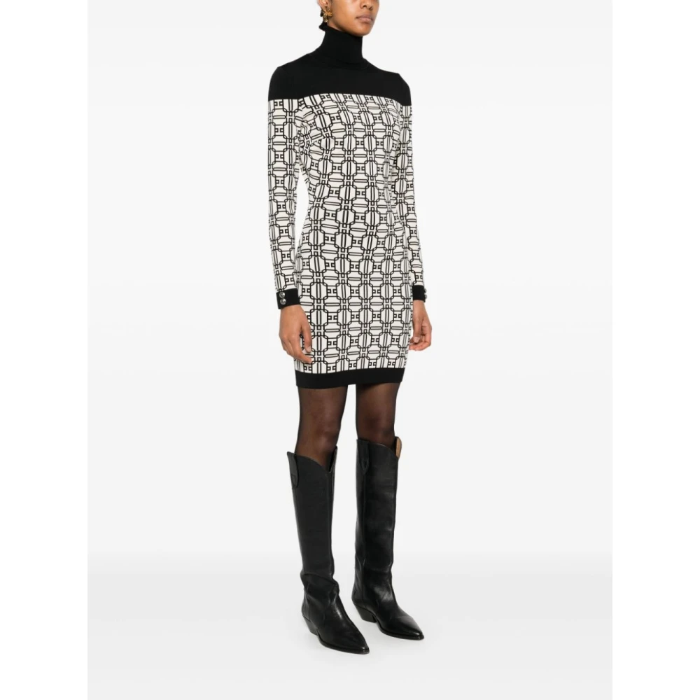 Elisabetta Franchi Jacquard Gebreide Rolnek Jurk Black Dames