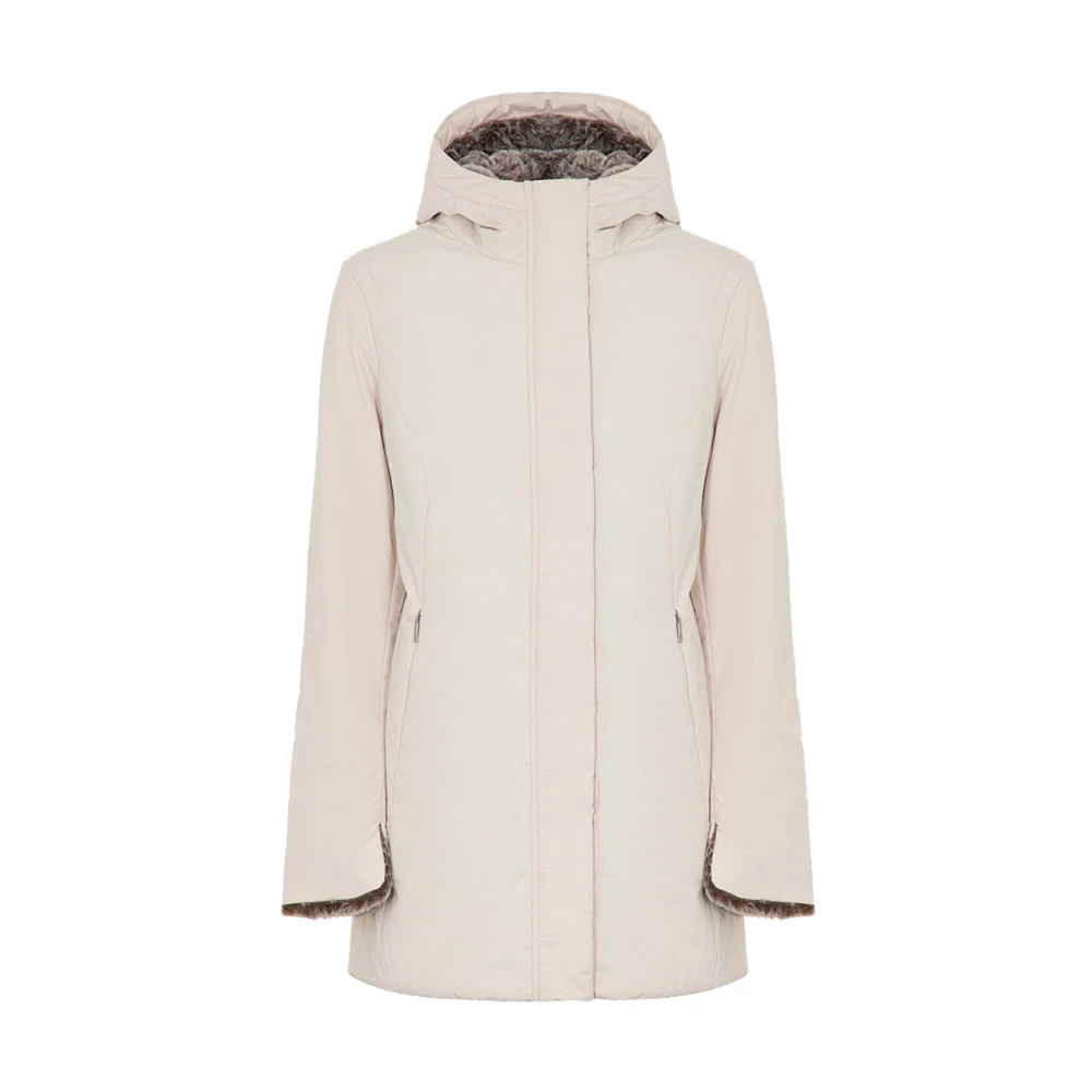 Suns Donna Beige Parka Reversibile Con Fodera In Pelliccia Sintetica