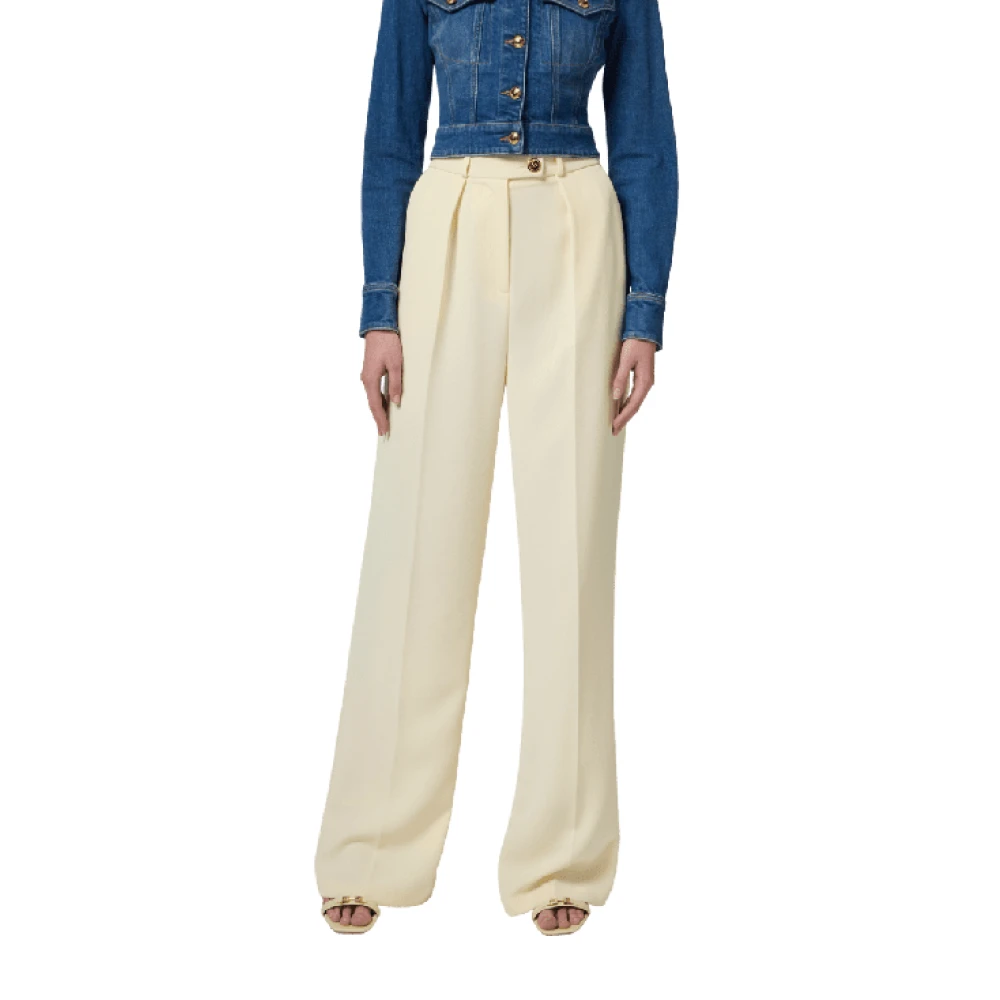 Elisabetta Franchi Soepele Crêpe Broek met Gouden Knopen White Dames