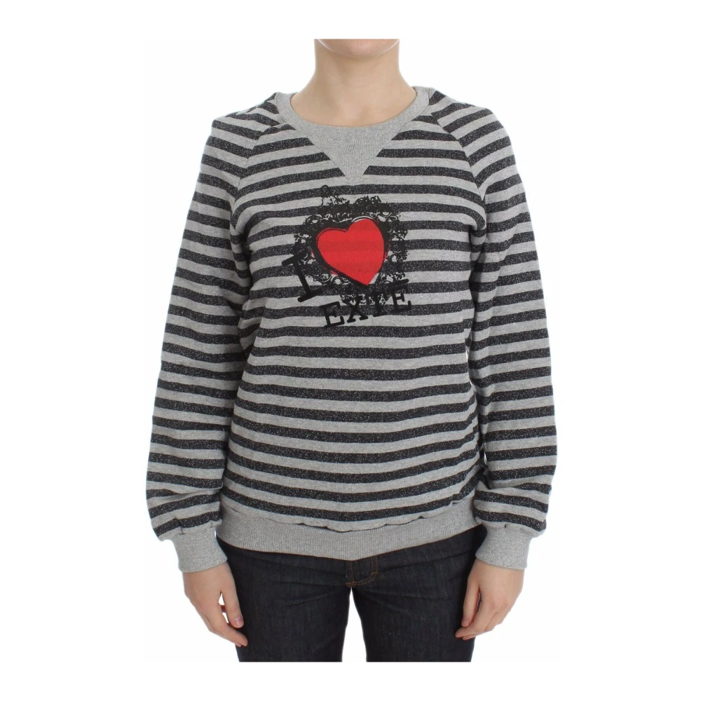 Exte Gray Sweatshirts, Female, S, Striped Jumper With Round Neck