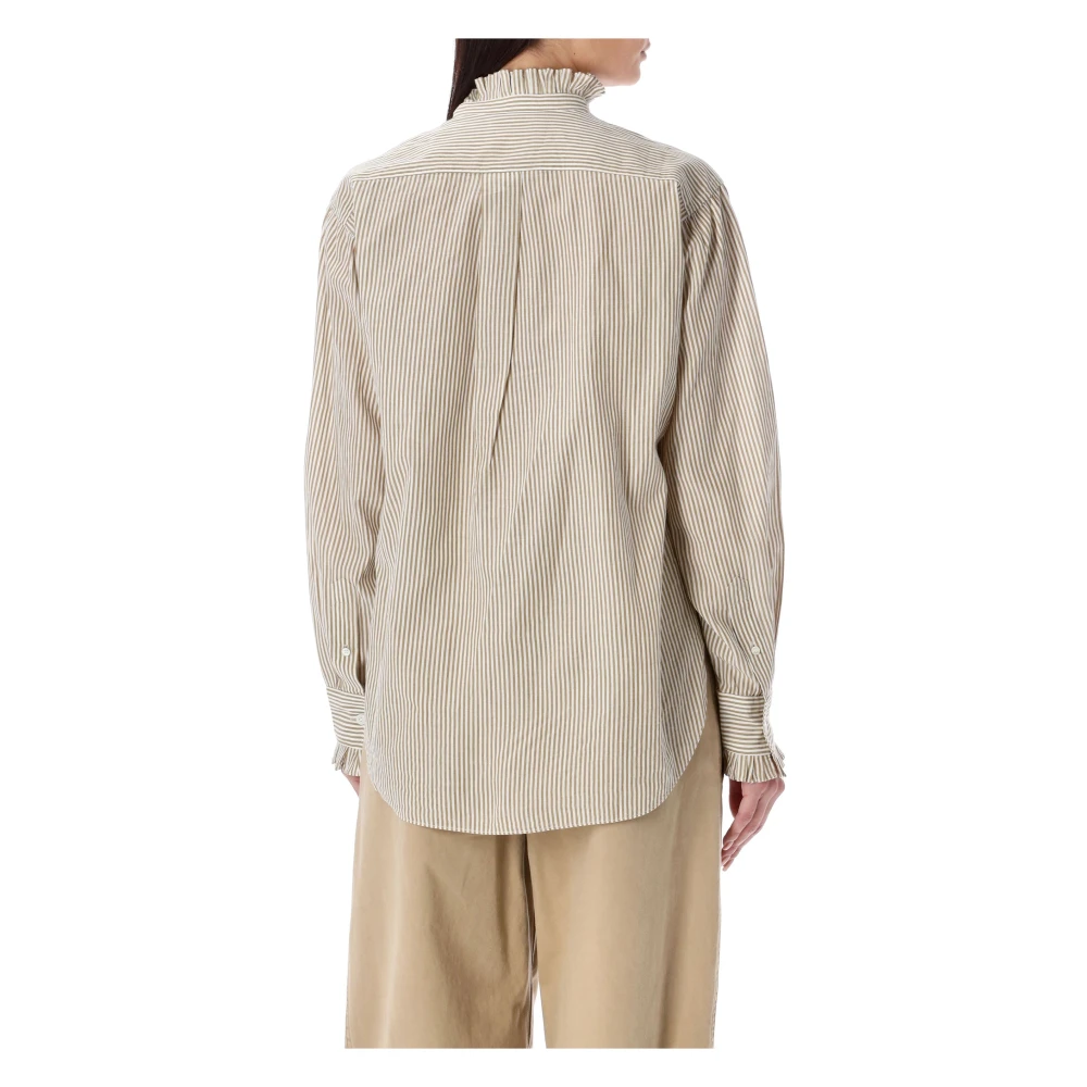 Isabel Marant Étoile Gestreepte Ruches Hals Katoenen Overhemd Beige Dames