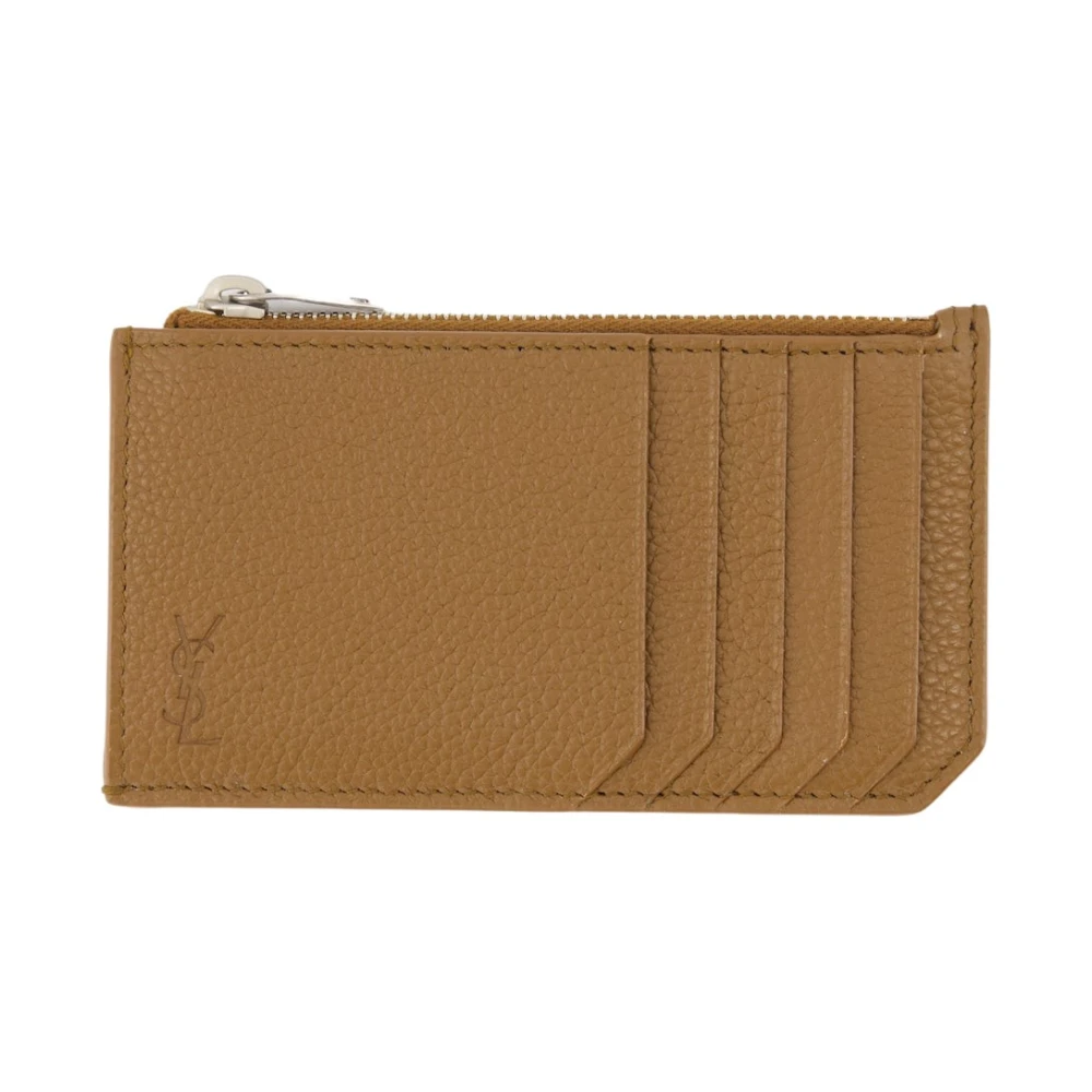 Saint Laurent Men's Brown Wallets & Cardholders, One Size, Cassandre Shadow Zip Card Holder