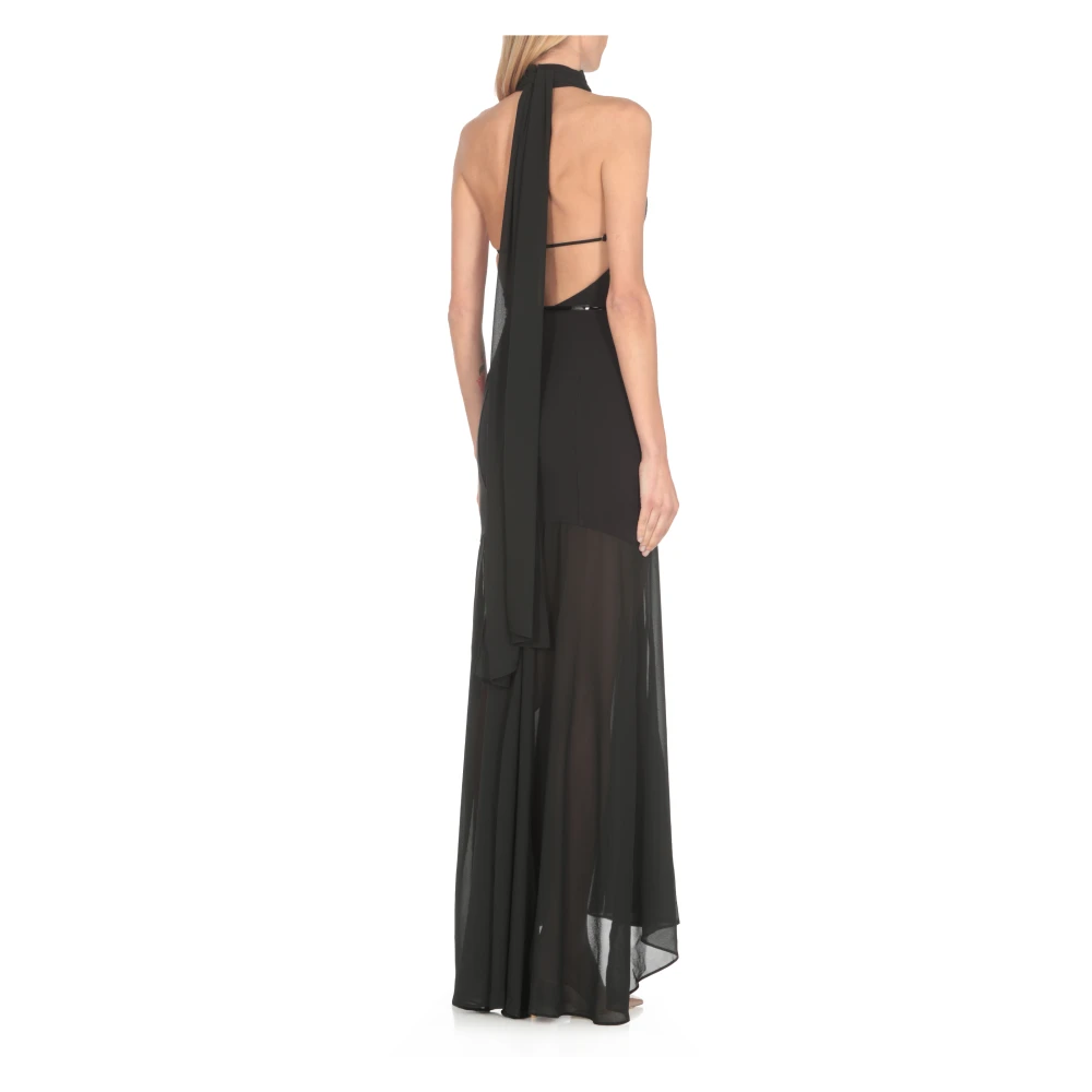 Elisabetta Franchi Zwarte Rode Loper Jurk Amerikaanse Halslijn Black Dames