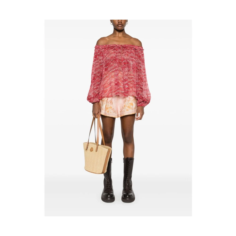 Isabel Marant Étoile Klaprood Off-Shoulder Elastische Top Pink Dames