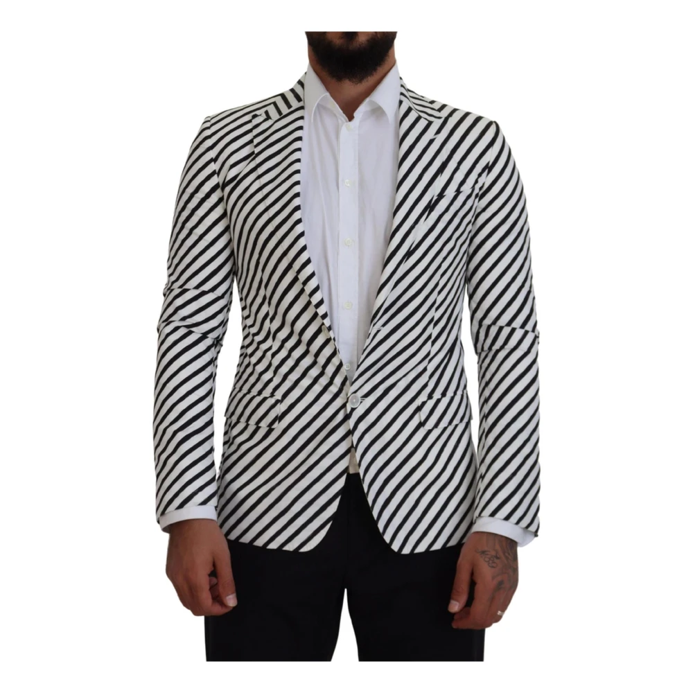 Dolce & Gabbana Black White Striped Blazer Jacket Sport Style - Male - Blazers - Xs - Jackets