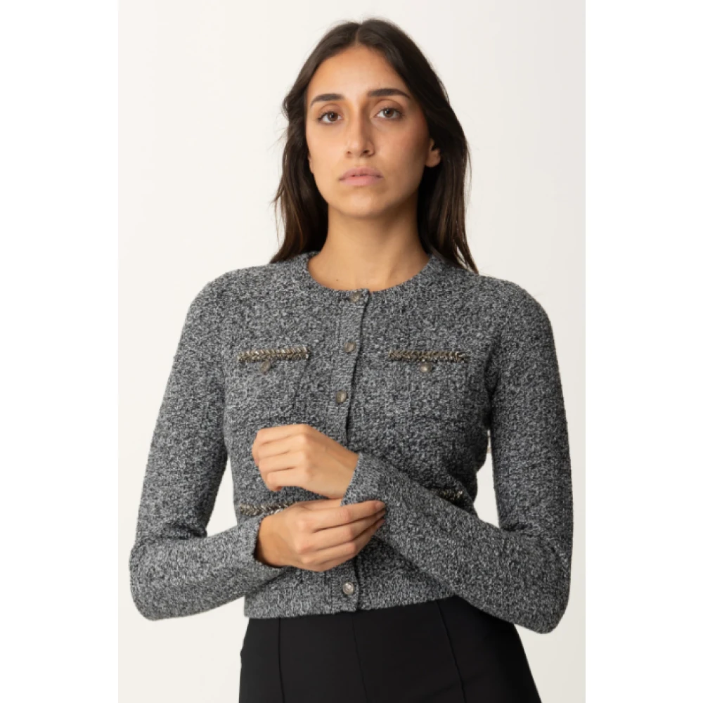 Elisabetta Franchi Grijze Bouclé Vest Lange Mouwen Gray Dames
