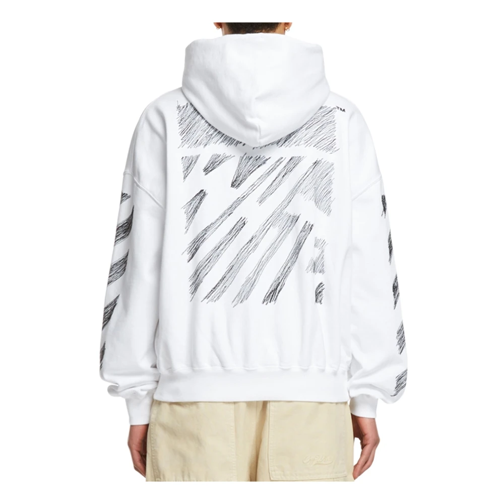 Off White Witte Scribble Diag Hoodie White Heren