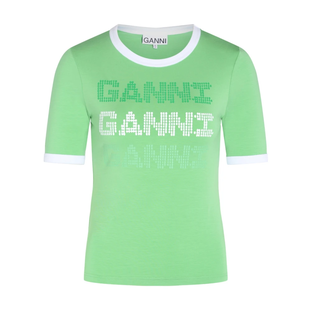 Ganni Lichtgroen T-Shirt van Stretchstof met Bedrukt Logo Green Dames