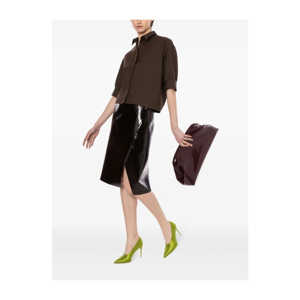 Philosophy di Lorenzo Serafini Bruine Wol Wrap Midi Rok Brown Dames