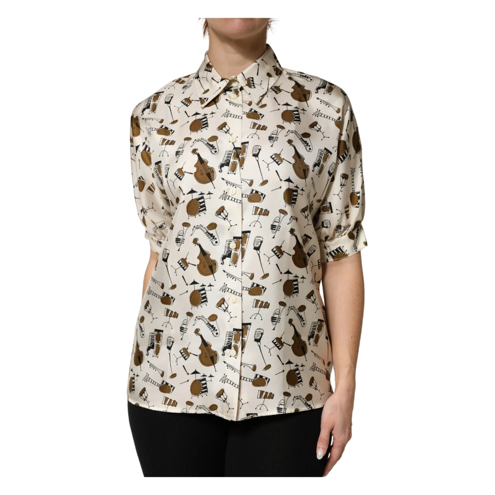 Dolce & Gabbana Musical Instrument Print Short Sleeve Top - Female - Shirts - Multicolor - S - Blouses & Shirts