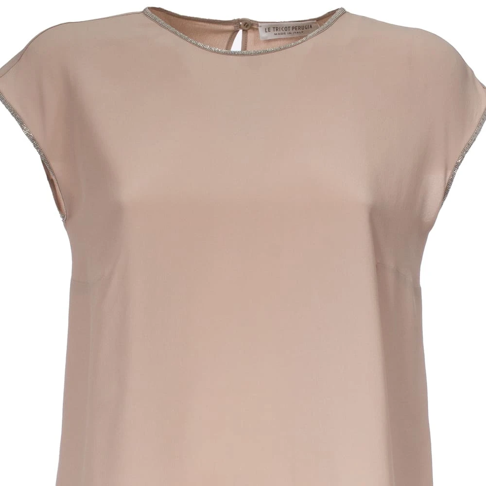 Le Tricot Perugia Zijden Blend Mouwloos Asymmetrisch T-shirt Beige Dames