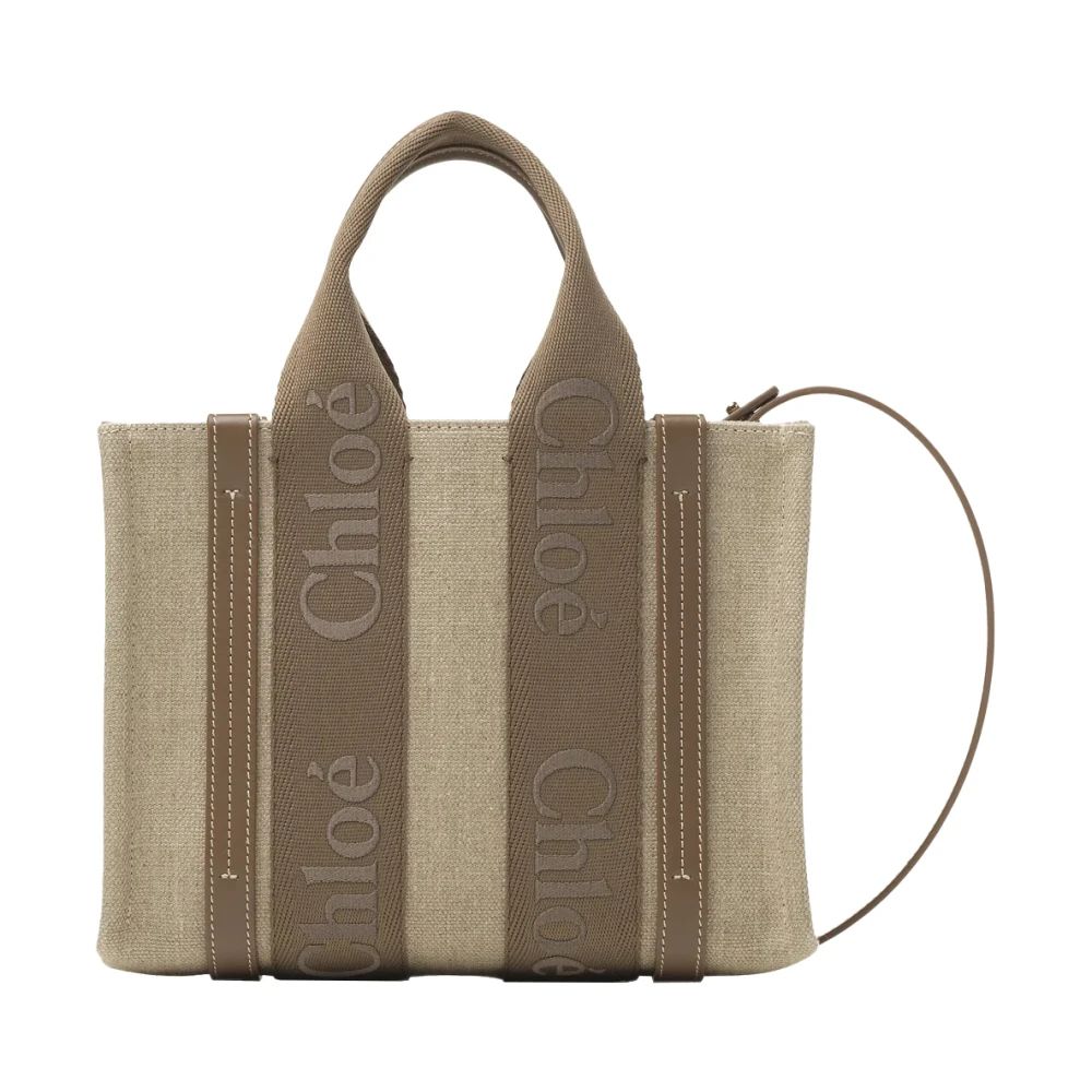 Chloé Bruine Woody Tote Tas met Kalfsleren Banden Brown Dames