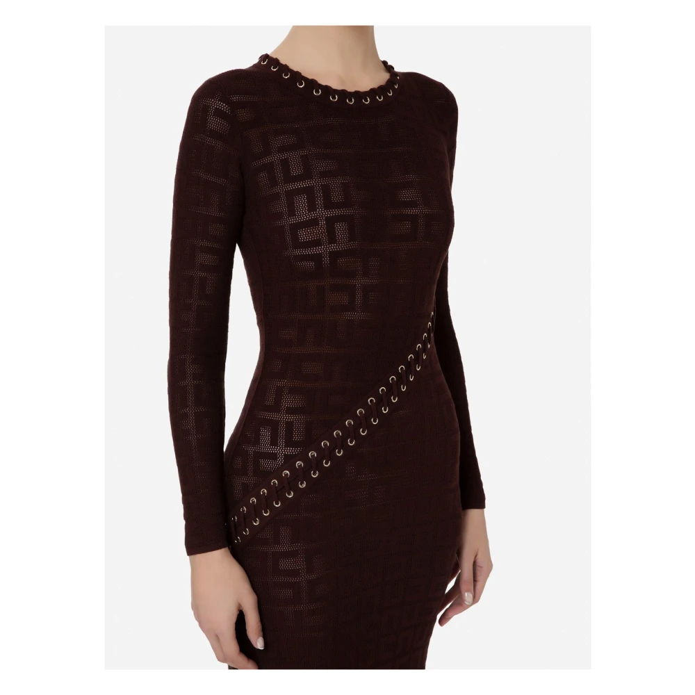 Elisabetta Franchi Red Carpet Jurk met Mesh Logo Brown Dames