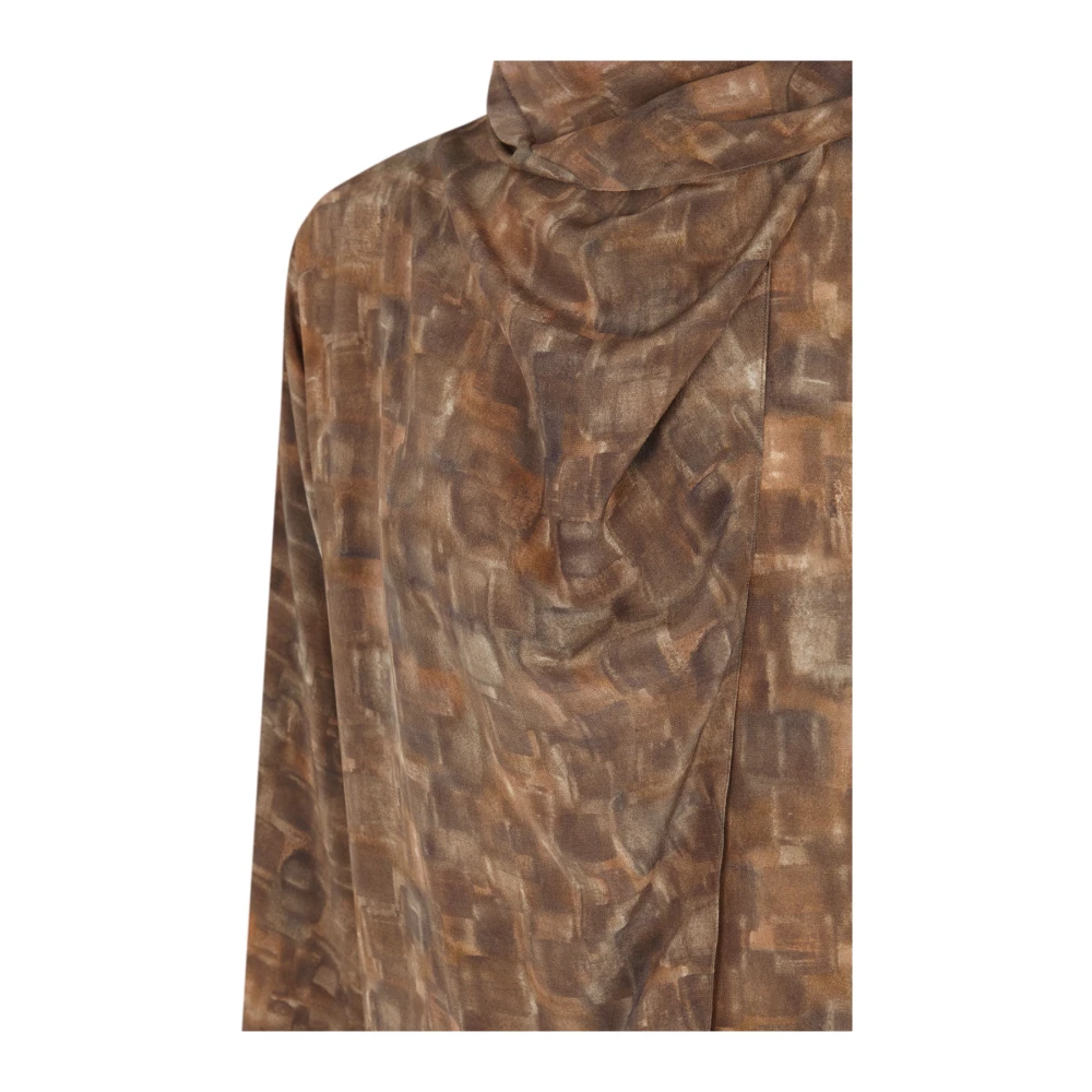 Cortana Zijden kubusprintblouse met dolmanmouwen Brown Dames