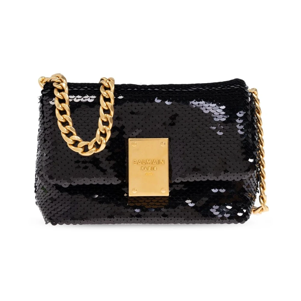Balmain Zwarte Glanzende Flap Tas Black Dames