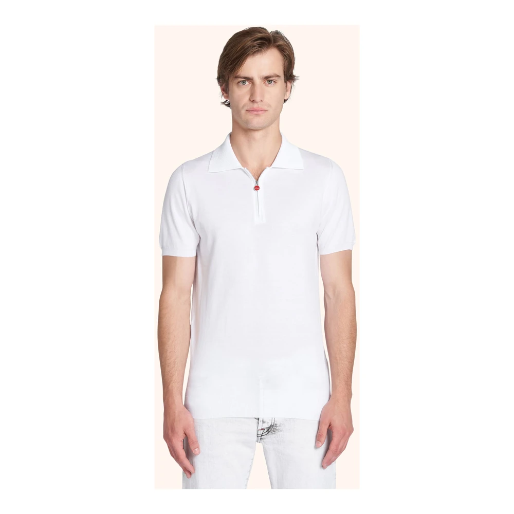 Kiton Polo T-shirt met rits en piqué kraag White Heren