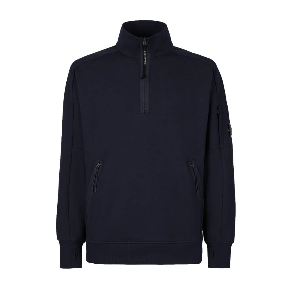 C.P. Company Diagonal Raised Fleece Stand Collar Sweatshirt Blue Heren