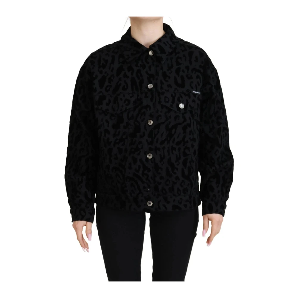Dolce & Gabbana Women's Black Denim Jackets, S, Leopard Denim Jacket