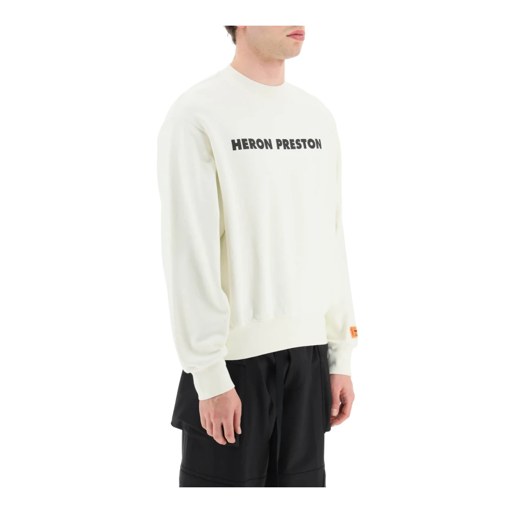 Heron Preston Men's White Cotton Crewneck Sweatshirt With Logo Print And Embroidery