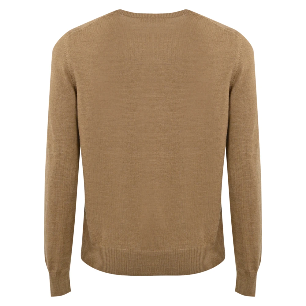 Fay Bruine Wollen Trui Geribbelde Kraag Manchetten Brown Heren