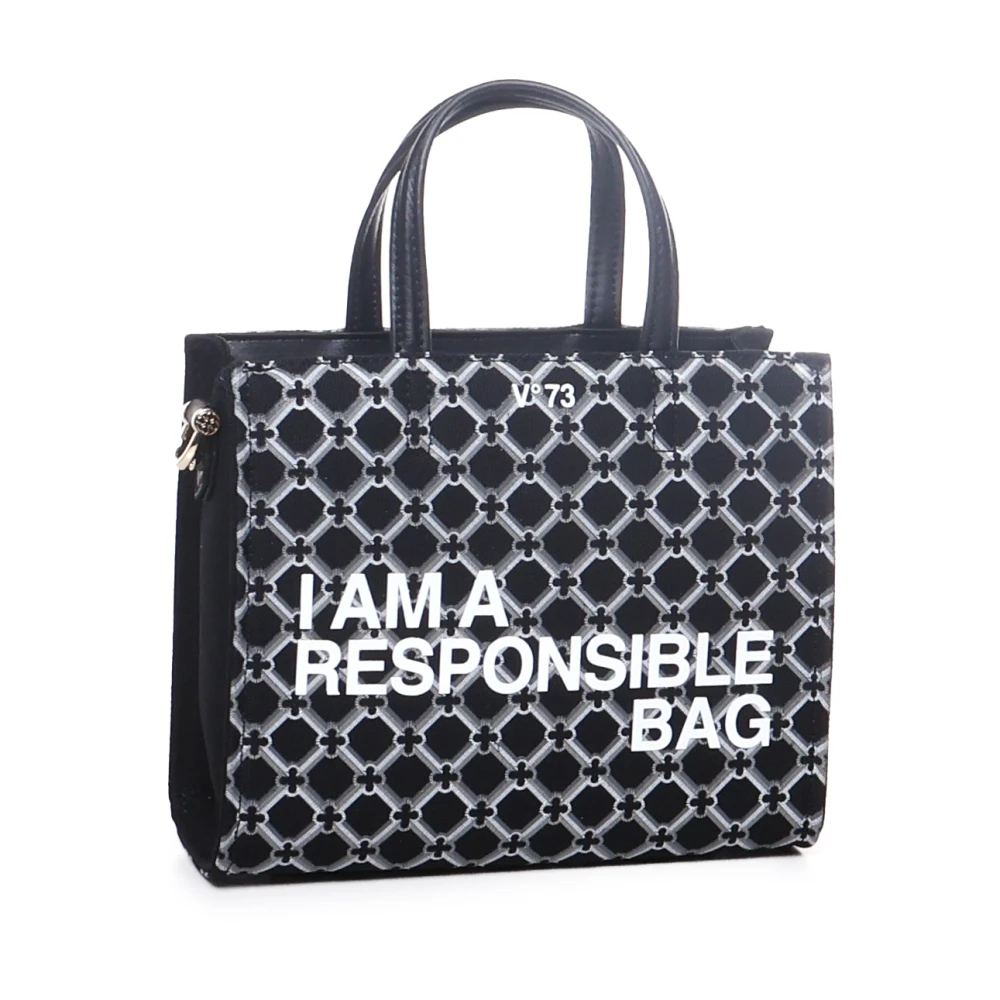 V73 Zwarte Geometrische Print Eco-Vriendelijke Tas Black Dames