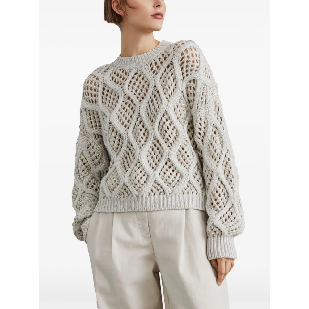 BRUNELLO CUCINELLI Grijze Trui met Golfpatroon Gray Dames
