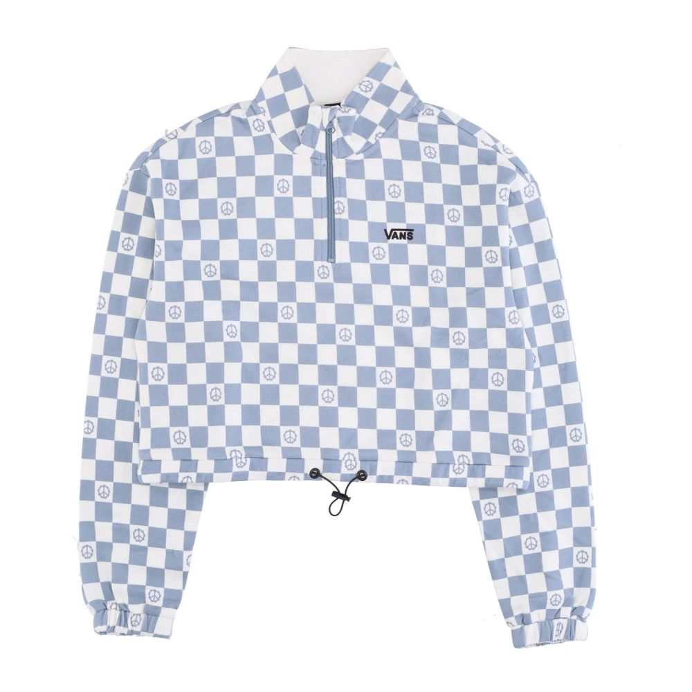 Vans Blå Peace Check Hög Hals Half Zip Tröja Blue, Dam