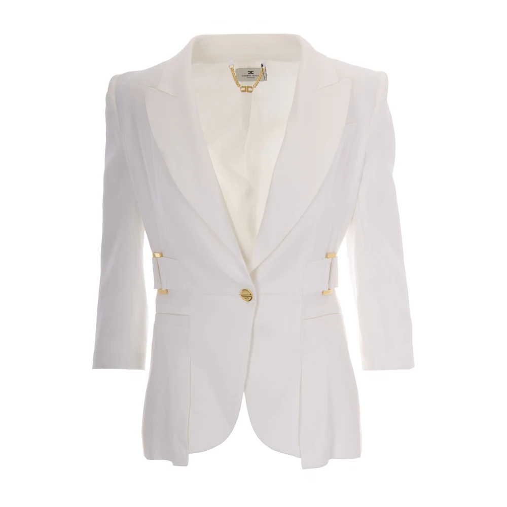 Elisabetta Franchi White Blazers, Female, M, Linen Blend Blazer