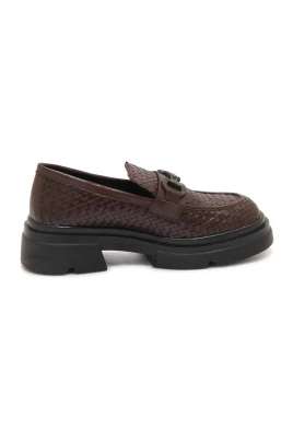 Vävd Läder Brun Loafer Modell 442M