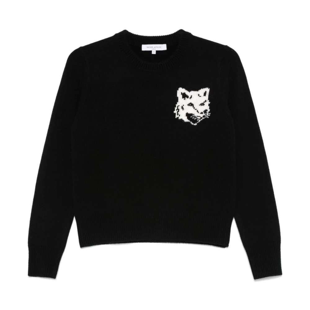 Maison Kitsuné Zwarte Fox Head Logo Trui Black Dames