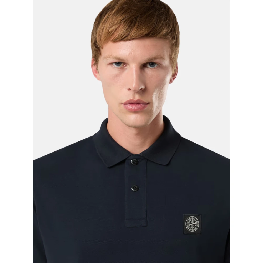 Stone Island Logo Patch Polo Shirt Blue Heren