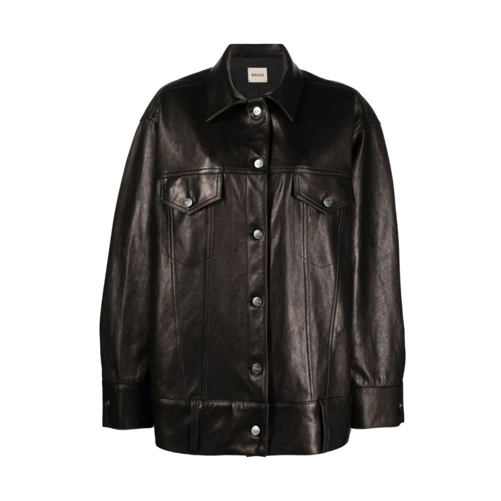 Khaite Zwart Leren Buitenkleding Klassieke Kraag Black Dames