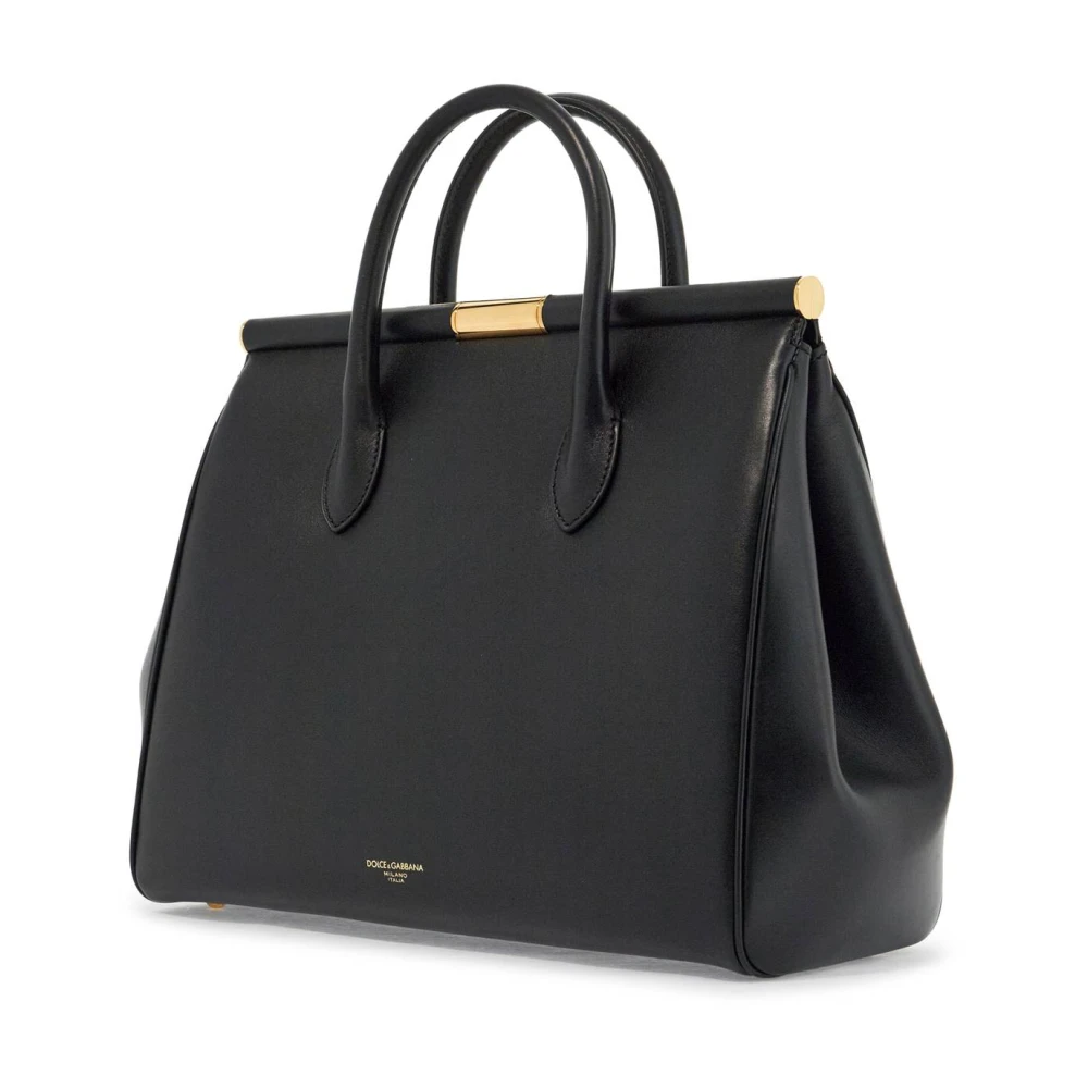 Dolce & Gabbana Elegante Zwarte Kalfsleren Handtas Black Dames