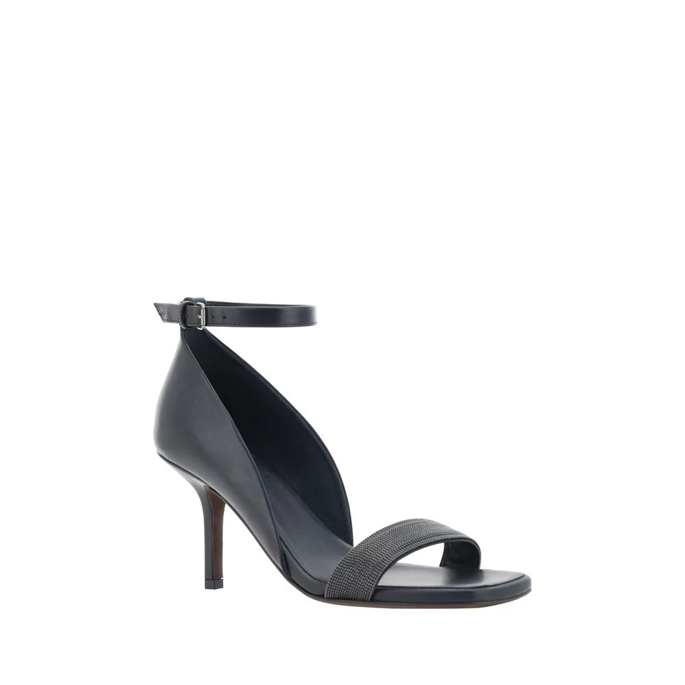 BRUNELLO CUCINELLI Almond Toe Leather Sandals Black Dames